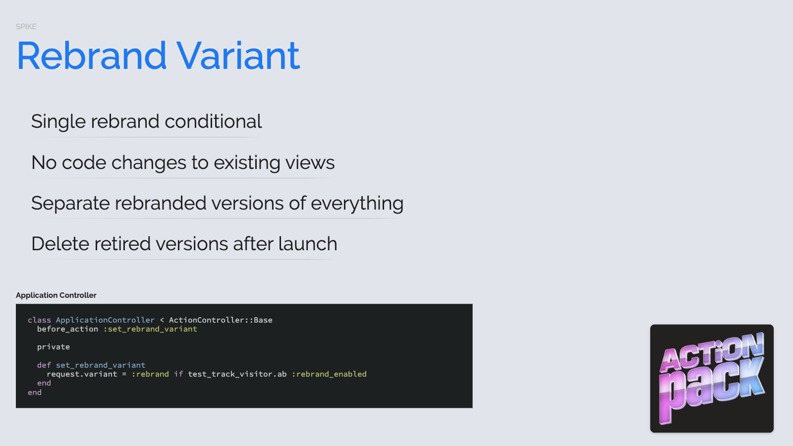 Slide content, Rails app technique for default variant strategy pattern based on feature flag